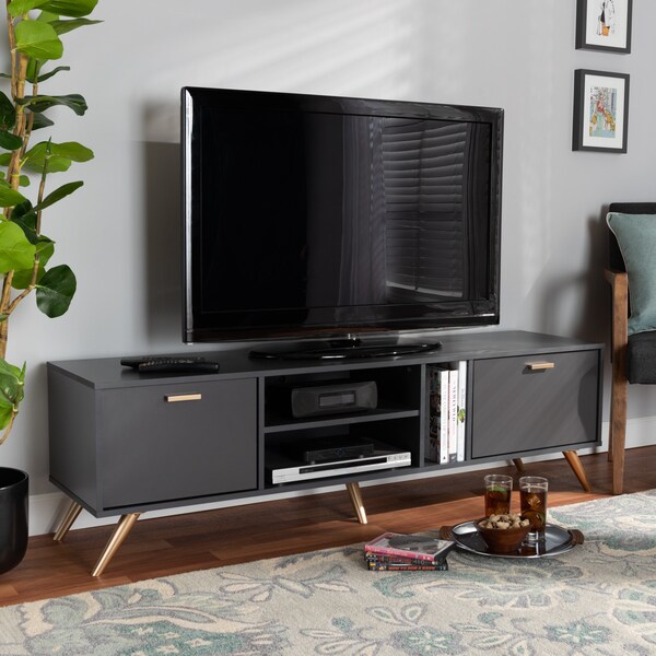 Baxton Studio Kelson Modern and Contemporary Dark Grey and Gold Finished Wood TV Stand 189-11572-ZORO - main